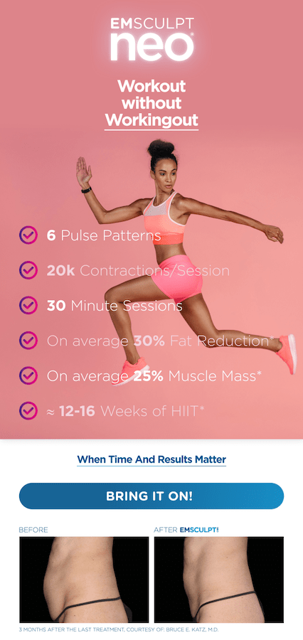 Infographic showing what Emsculpt Neo accomplishes.