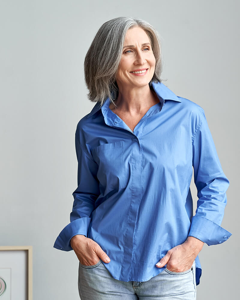 Mature woman in blue