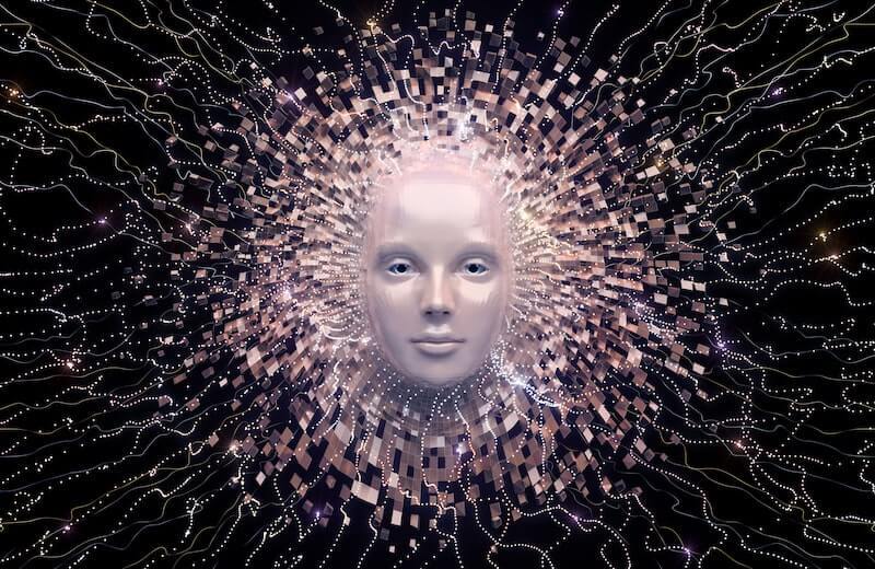 Humanoid face representing artificial intelligence.
